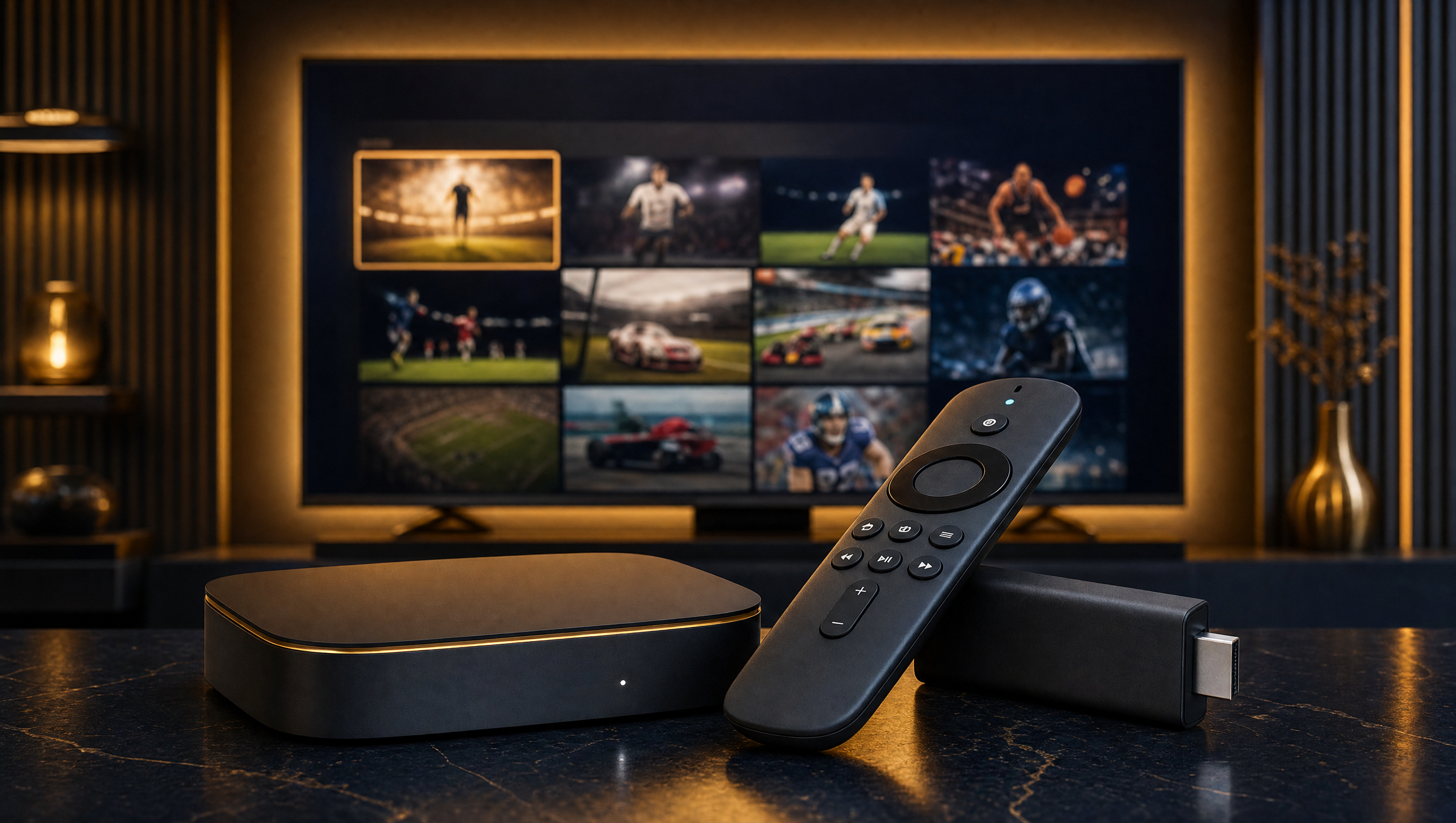 Interface TiviMate affichée sur un téléviseur Android TV avec guide des programmes et chaînes Strong 8K