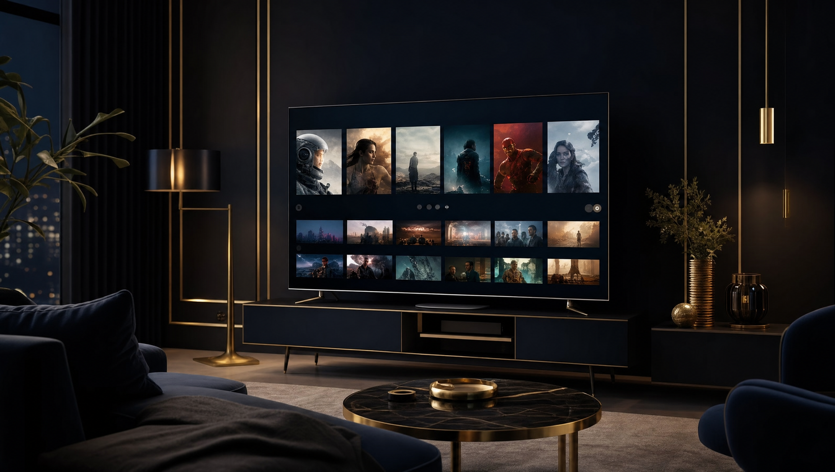 Application IPTV ouverte sur un téléviseur LG Smart TV sous webOS affichant des chaînes en 4K